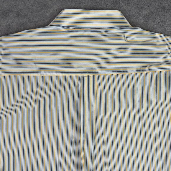 Peter Millar Dress Shirt Mens XL White Yellow Blue Striped Long Sleeve Button Up - Picture 6 of 10